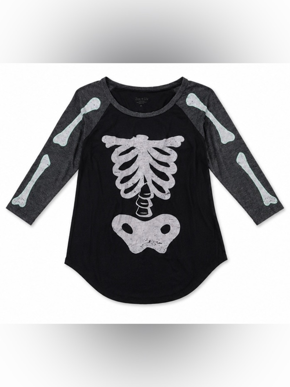 Zoe + Liv Black & Charcoal Glow Skeleton Raglan Tee